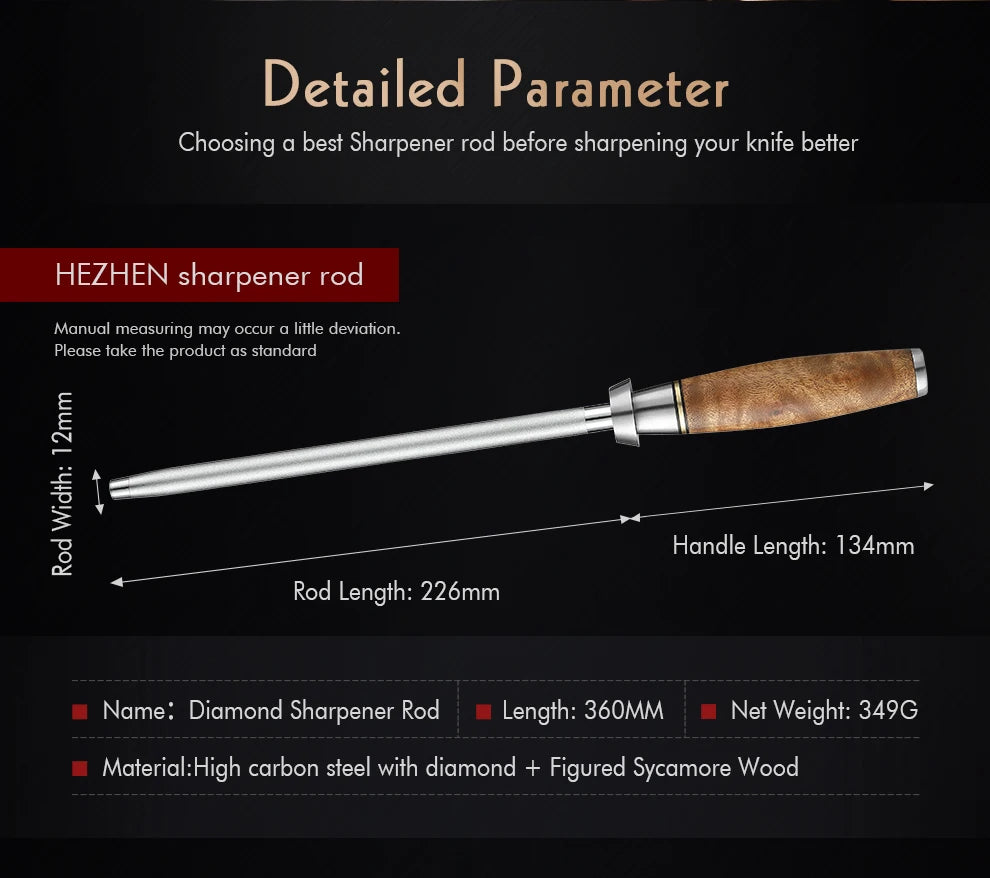 HEZHEN Sharpener Rod Knife Sharpener High-carbon Steel Emery Kitchen tool Long Lasting Sharpness Kitchen Accessories