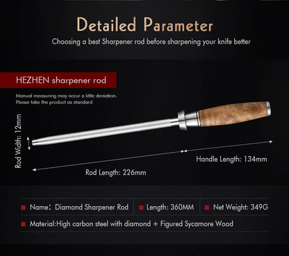 HEZHEN Sharpener Rod Knife Sharpener High-carbon Steel Emery Kitchen tool Long Lasting Sharpness Kitchen Accessories